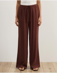 Atmos&Here - Tenley Wide Leg Drawstring Linen Blend Pants