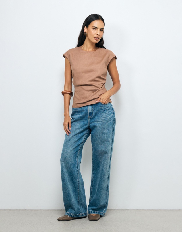 AERE - Lea Gathered Linen Top