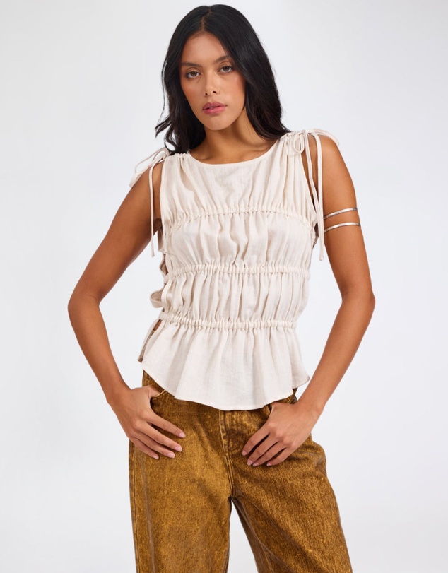 ONE TEASPOON - Evelyn Gathered Ruched Tie Top - Cream