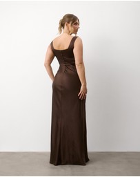 Six Stories - Square neck Satin Bridesmaid Dress with Chiffon Cape