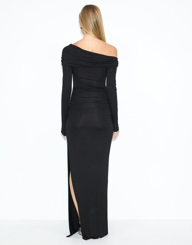 Dazie - Vibes Gathered Off Shoulder Jersey Maxi Dress