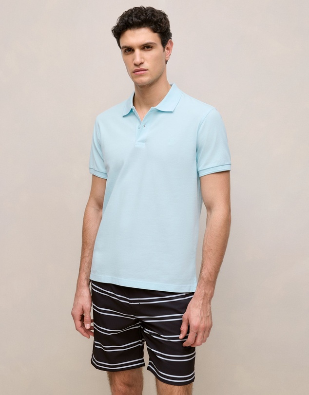 Trenery - Pique Monogram Short Sleeve Polo in Pastel Blue