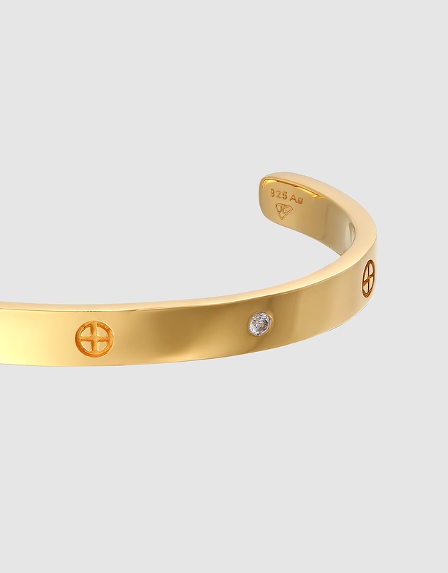 Elli Jewelry - Cross Zirconia Bangle in Gold-Plated 925 Silver