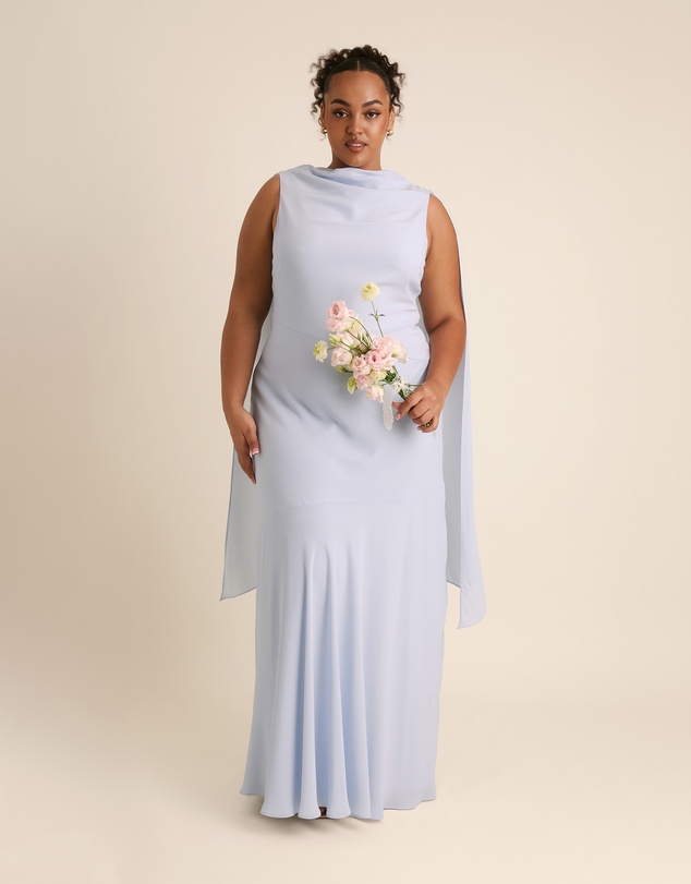 Six Stories - High Cowl Neck Drape Chiffon Bridesmaid Dress