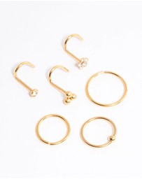 Lovisa - Gold Plated Titanium Ring & Hook Nose 6-Pack