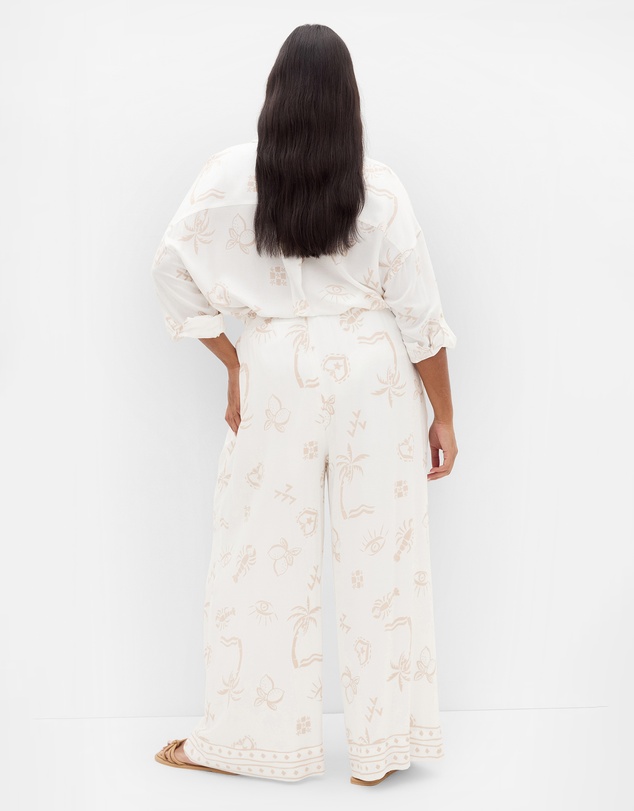 City Chic - Plus size Alessia Border Print Pant - ivory