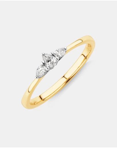 Michael Hill - 0.15 Carat TW Three Stone Pear Cut Diamond Promise Ring in 10kt Yellow and White Gold
