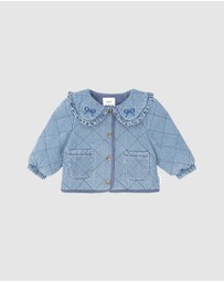 Huxbaby - Vintage Bow Collar Denim Jacket - Babies-Kids