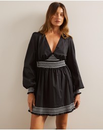 AERE - Organic Cotton Contrast Embroidery Capsule Mini Dress