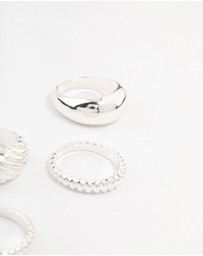 Lovisa - Silver Plated Twisted & Plain Rings 4-Pack