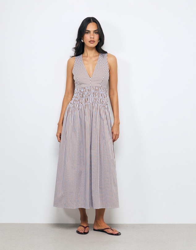 AERE - Thea Striped Cotton Midi Dress