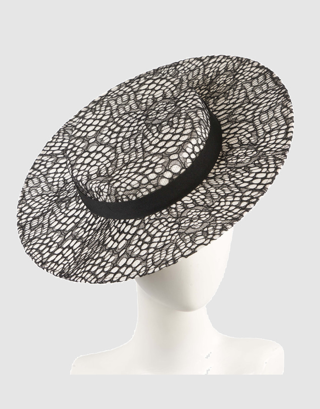 Max Alexander - White & Black lace-covered Boater Hat