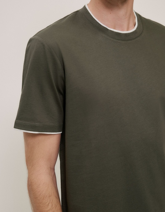 Trenery - Mercerised Cotton Layered T-shirt in Dark Olive