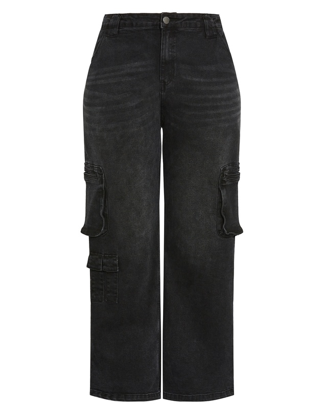 City Chic - Plus size Harley Fit Oaklyn Cargo Wide Leg Jean - black wash