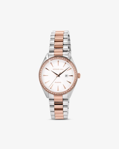 Michael Hill - Women's Diamond Bezel Watch in Rose Tone Stainless Steel