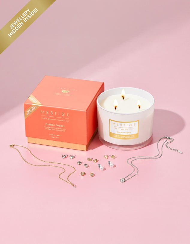 Mestige - Golden Orchid Scented Soy Candle 340g - Hidden Jewellery Embellished with crystals from Swarovski®