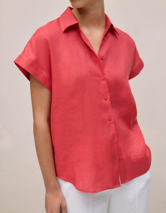 Trenery - Linen Cap Sleeve Shirt in Crimson