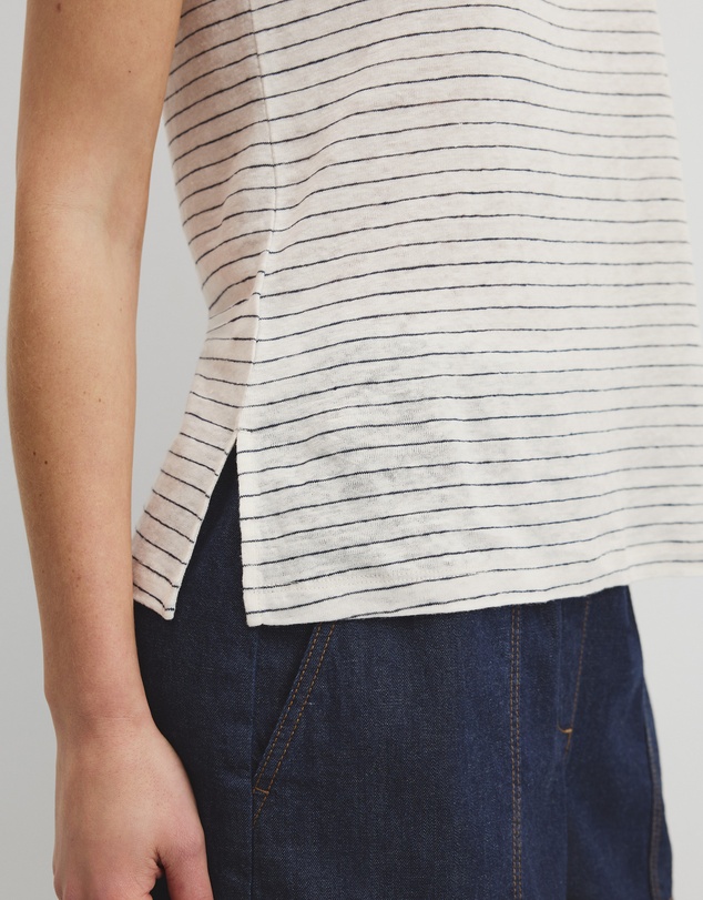 Country Road - Stripe Linen Boat Neck Tank