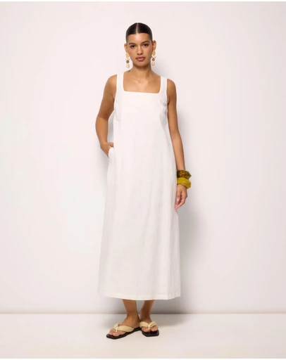 AERE - Ash Square Neck Linen Midi Dress