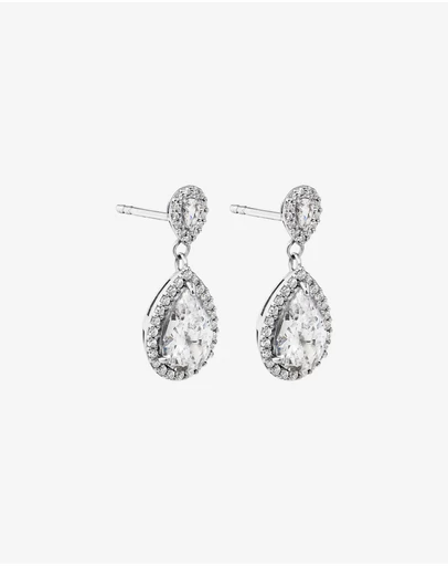 Michael Hill - Pear Cubic Zirconia Halo Drop Stud Earrings in Sterling Silver