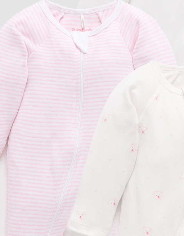 Purebaby - 4 Pack Zip Growsuit -Babies