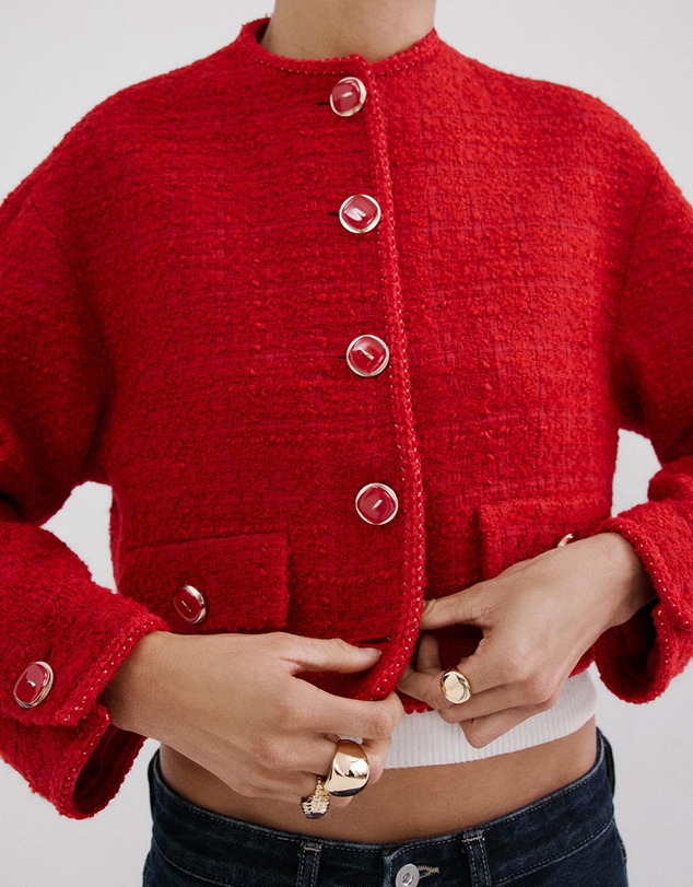 M.N.G - Tweed Jacket With Jewel Buttons
