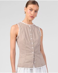MVN - Gingham Lace Trim Top