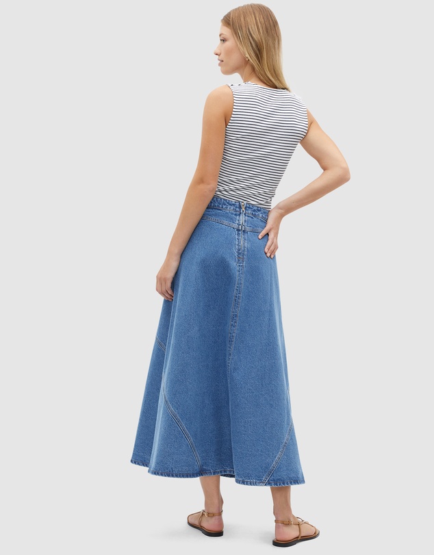 Seed Heritage - Denim Flare Midi Panel Skirt