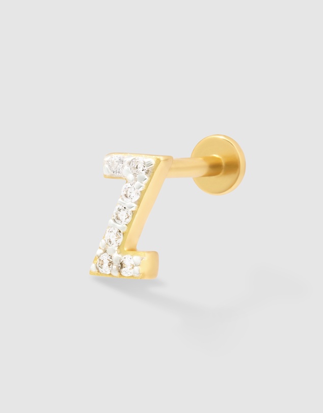 Wanderlust + Co - Alphabet Pave Gold Flat Back Earring - Letter Z