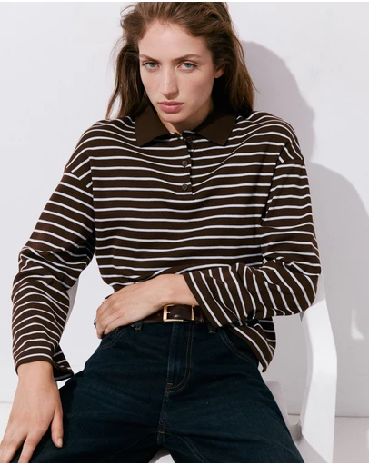 M.N.G - Contrasting Stripes Cotton Polo Shirt
