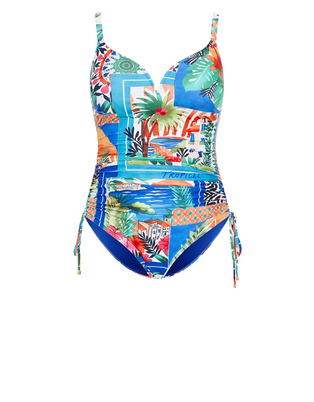 City Chic - Plus Size Positano Print 1 Piece - blue