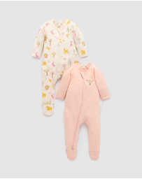 Purebaby - 2 Pack Basics Printed Zip Growsuit -Kids-Babies