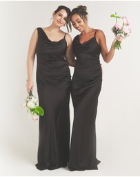 Six Stories - Cowl Front Asymmetrical Satin Bridesmaid Dress