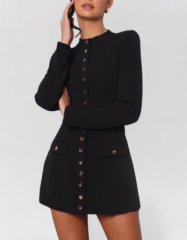 Heiress Beverly Hills - Long Sleeve Gold Button Down Blazer Mini Dress