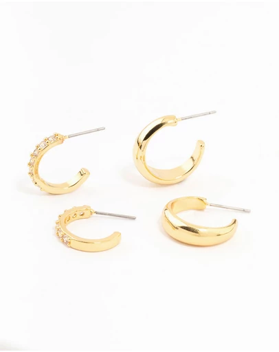 Lovisa - Gold Plated Cubic Zirconia Hoop Earrings 2-Pack