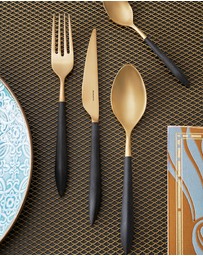 Bugatti - Ares Gold Plated 24-piece Cutlery Set - Black/Gold