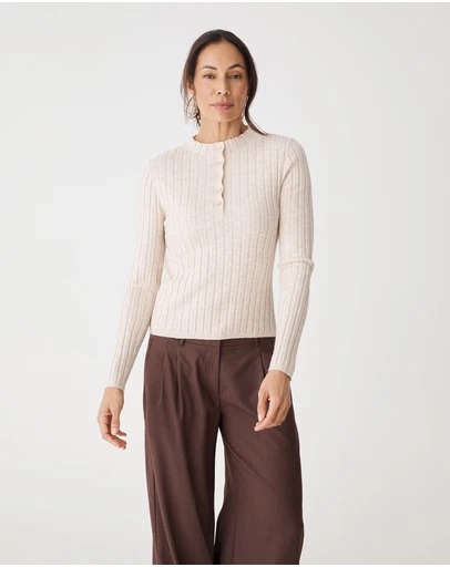 Forcast - Inez Mock Neck Henley Knit