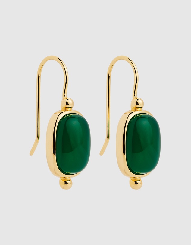 Najo - Fleur Yellow Gold Green Onyx Earrings