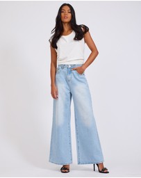 ONE TEASPOON - Love Machines Mid Waist Super Wide Leg Heartless Denim Jeans - Blue