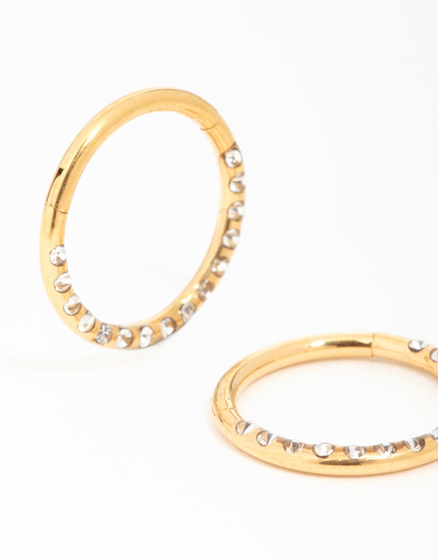 Lovisa - Gold Plated Surgical Steel Diamante Pave Hoop Earrings