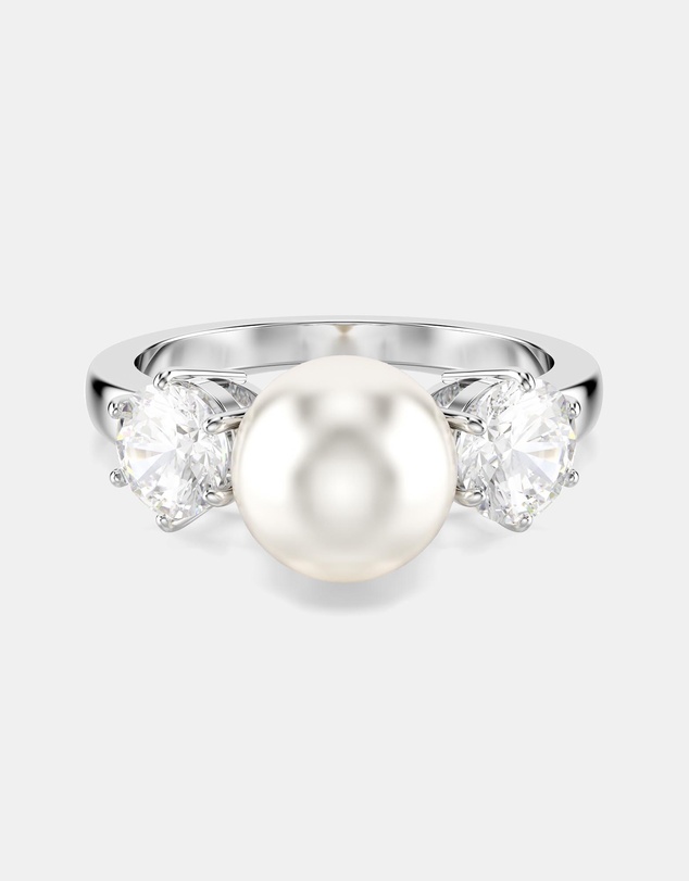 Swarovski - Matrix cocktail ring, Crystal pearl, Round cut, White, Rhodium plated