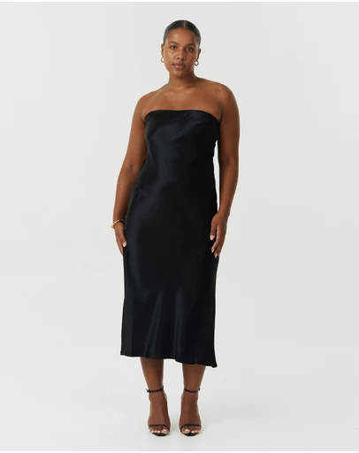 Third Form - Satin Tie Back Strapless Midi Dress