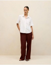 Trenery - Cotton Seersucker Short Sleeve Shirt in White