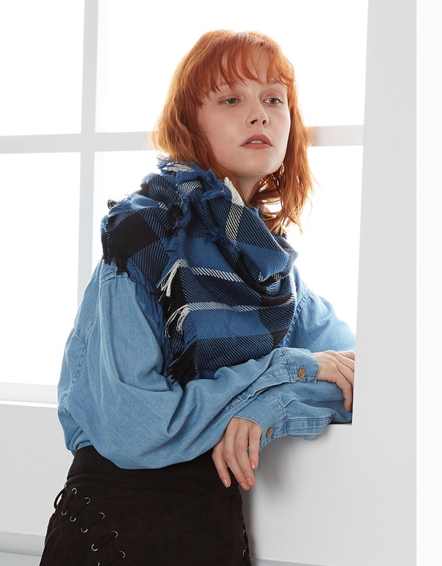Ozwear Connection Uggs - Ugg Fringed Check Wool Scarf Blue and Check
