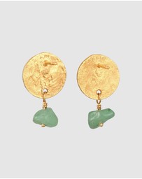 Elli Jewelry - Earrings Ear Hanger Platelet Pendant Vintage Hammered with Aventurine in 925 Sterling Silver gold plated