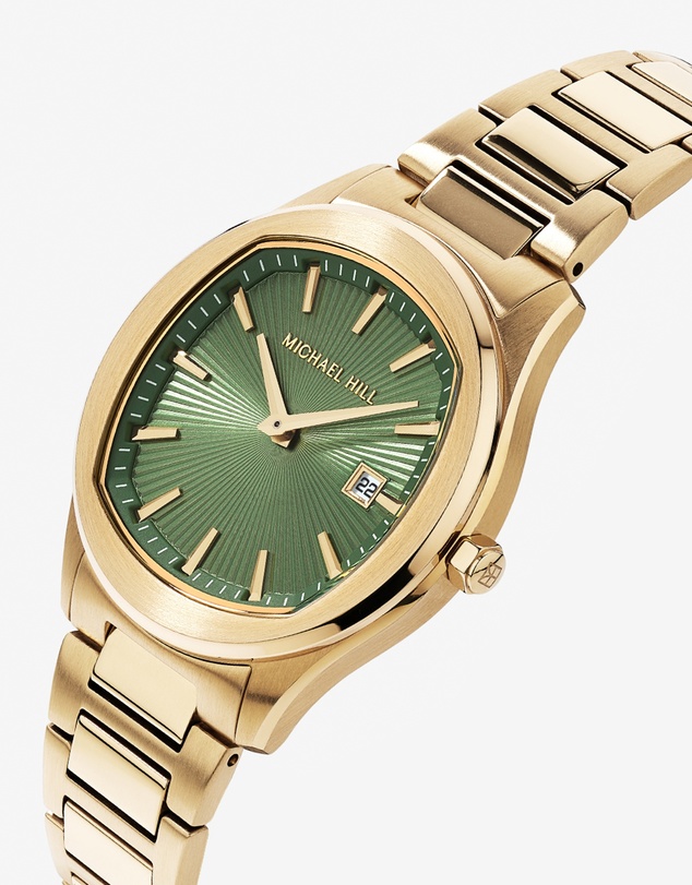 Michael Hill - Quartz Watch in Gold Tone with Sunray-Patterned Green Dial