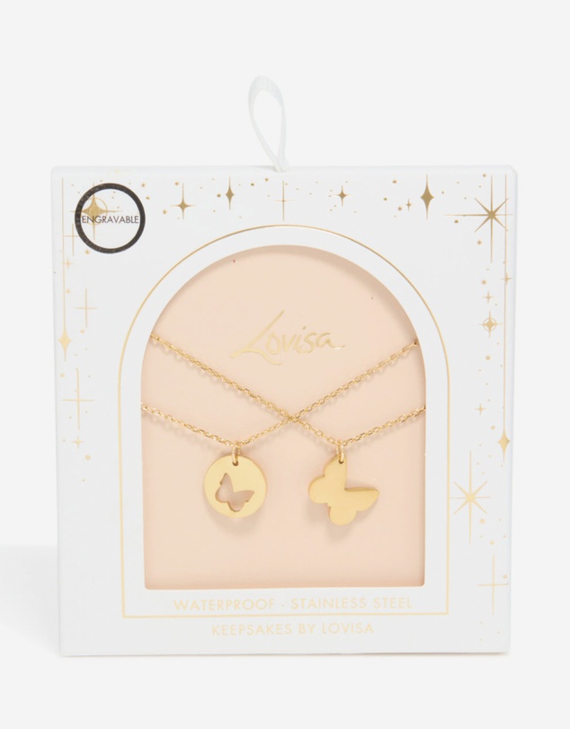 Lovisa - Waterproof Gold Plated Stainless Steel BFF Butterfly Layered Necklace