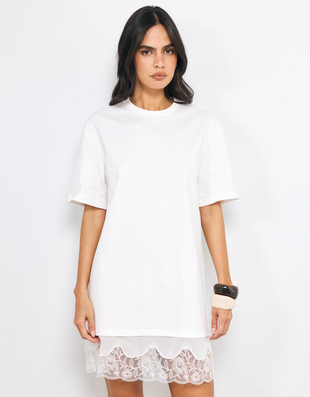 AERE - Aili Lace Trim T-Shirt Dress