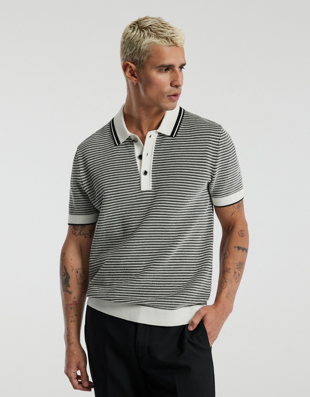 Calibre - Textured Stripe Knit Polo Grey