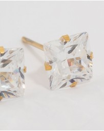 Lovisa - Waterproof Gold Plated Stainless Steel Princess Cut Cubic Zirconia Stud Earrings